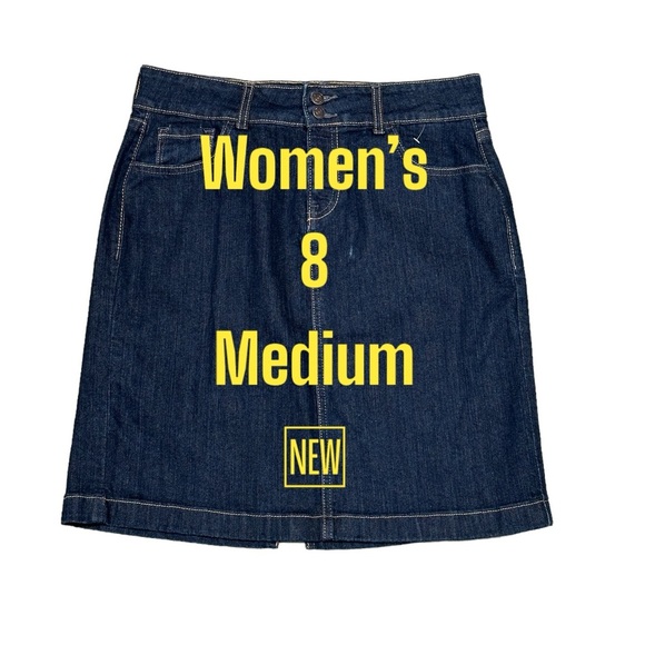 Womens Old Navy 8 Medium Skirt Denim Jean Jeans Navy Blue Straight Stretch NWOT - Picture 2 of 8